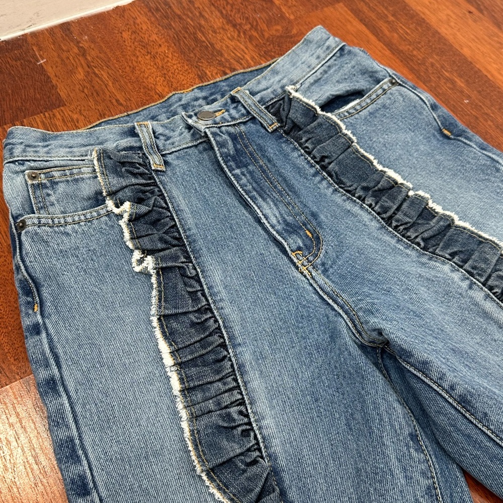 Carmar Two-Tone Light Blue Straight Leg Jeans with Frayed Trim - Picture 5 of 13